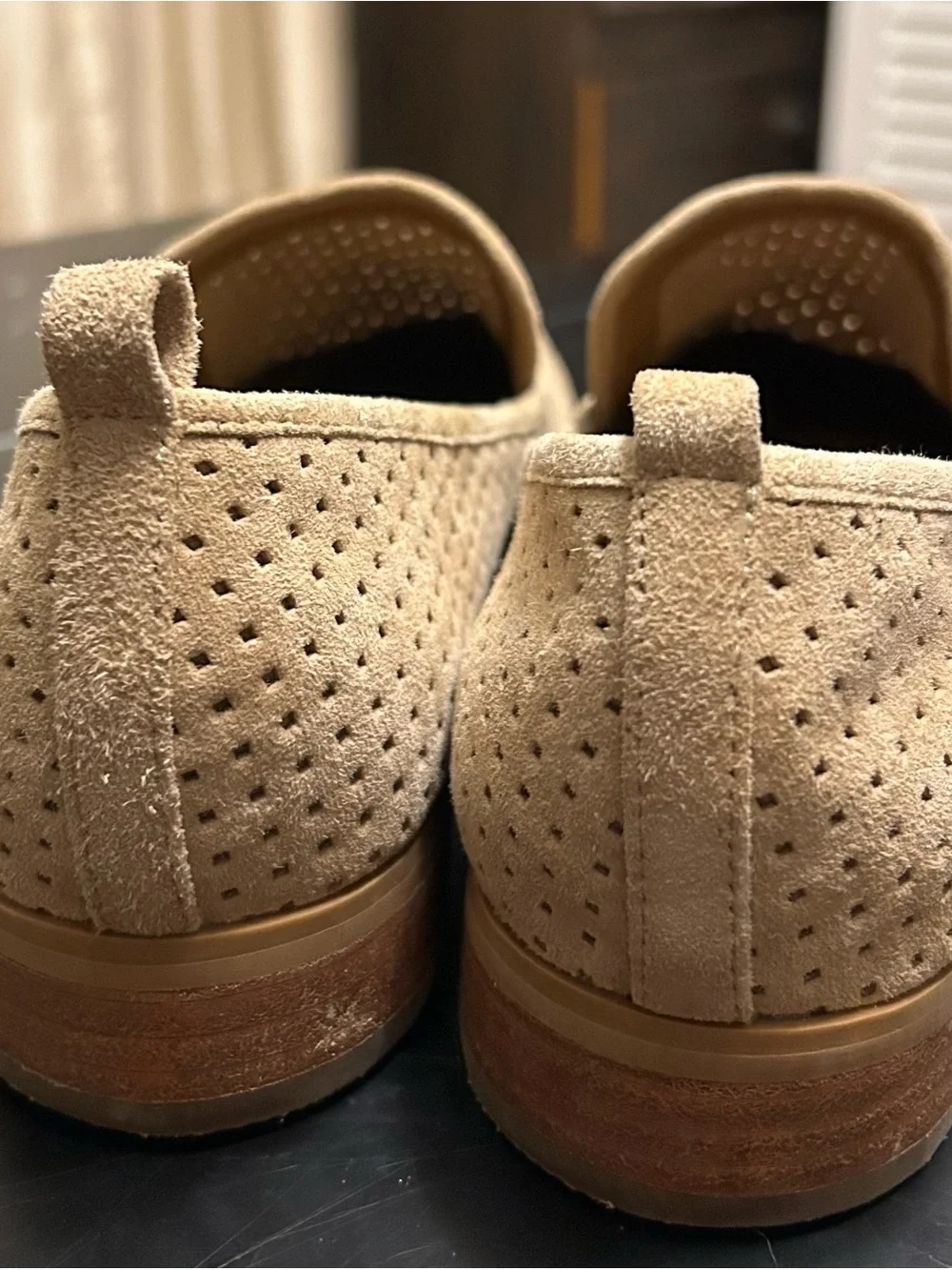 Susina Perforated Suede Slip-On Loafers in Light Tan